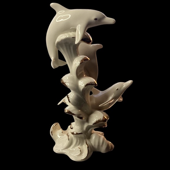 Rare Lenox Wave dancers Cream & Gold Dolphins Figurine Vintage Porcelain - Picture 3 of 13